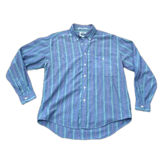 Levi’s Dockers 100% Cotton Striped Light Blue Green Red Men’s Medium Long Sleeve - Picture 1 of 15